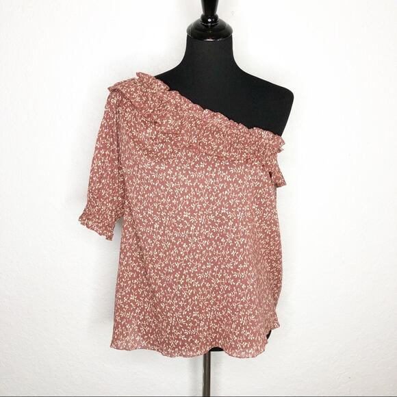 Ulla Johnson dusty rose pink white floral one shoulder ruffle top size 2 - Picture 1 of 10
